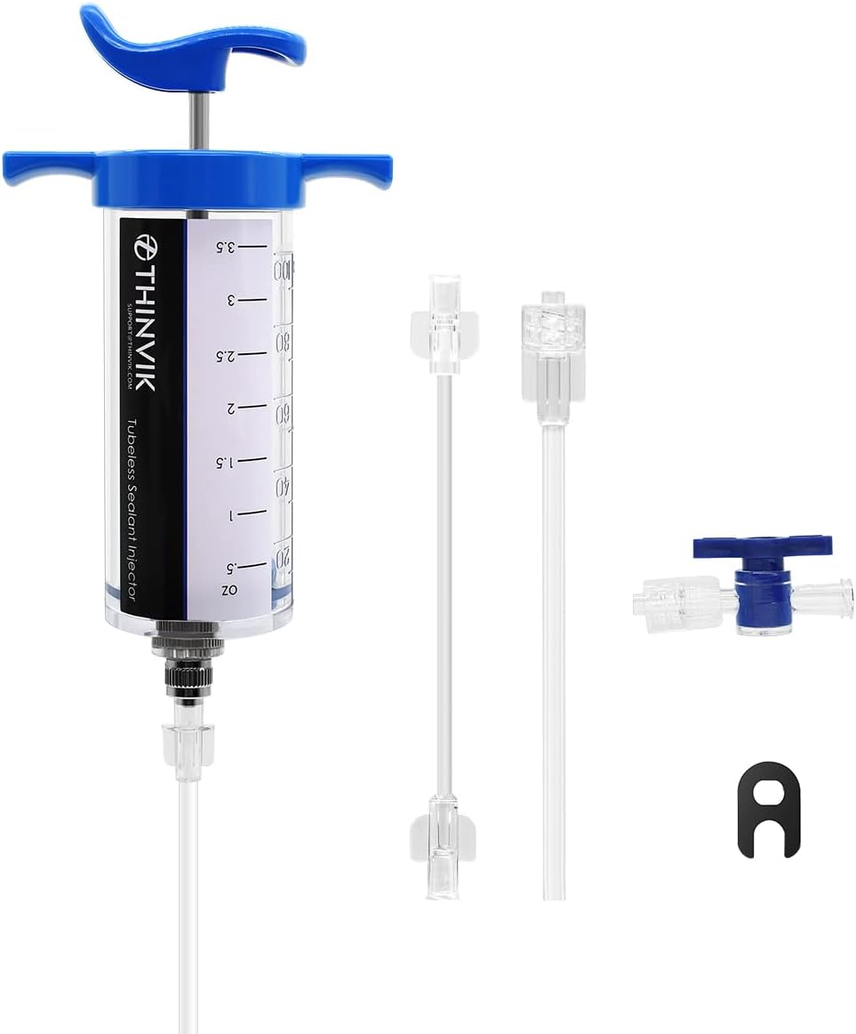 Thinvik 100ML/3.5オンス 自転車チューブレスシーラントインジェクター Stans No Tubesシーラント用、自転車チューブレスタイヤシーラントシリンジ Presta Schraderバルブコア用