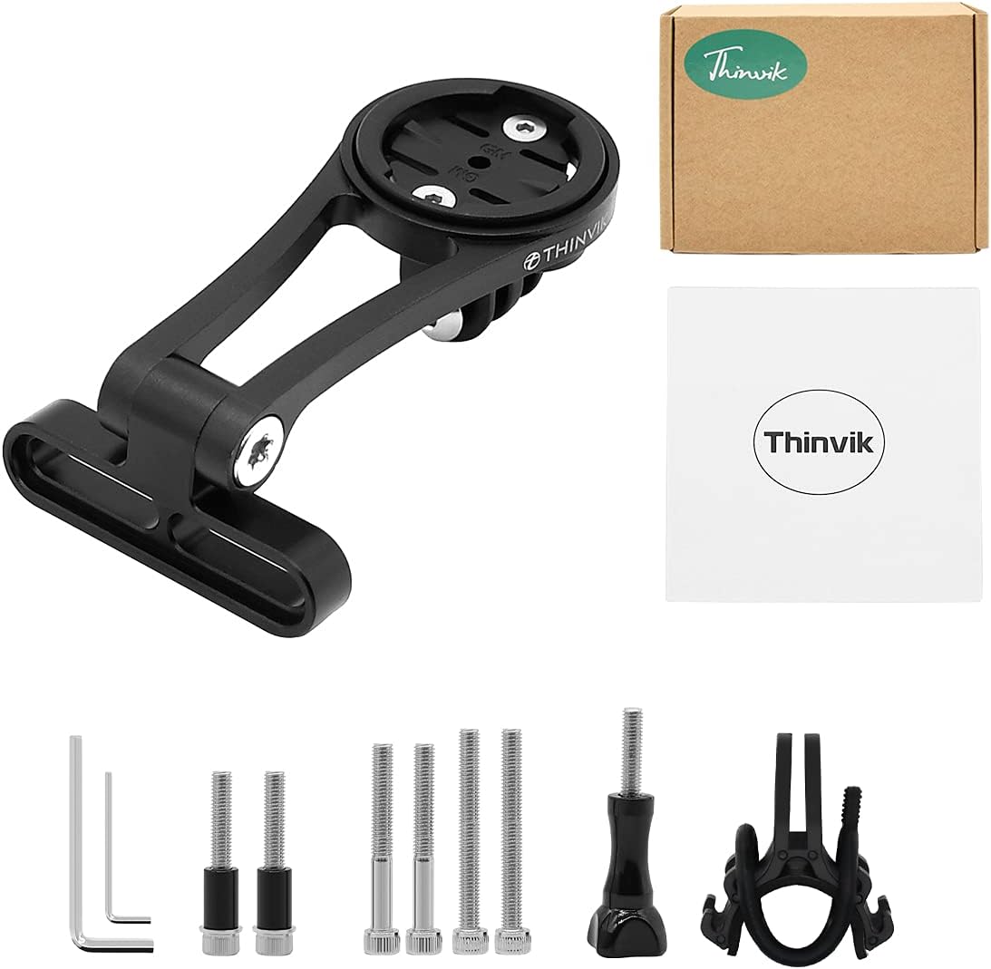 Thinvik Out-Front Extended Bike Computer Mount for Wahoo - Adjustable Angle Combo Mount for Elemnt Mini, Bolt, Roam GPS Bike Computer - CNC Aluminum Alloy
