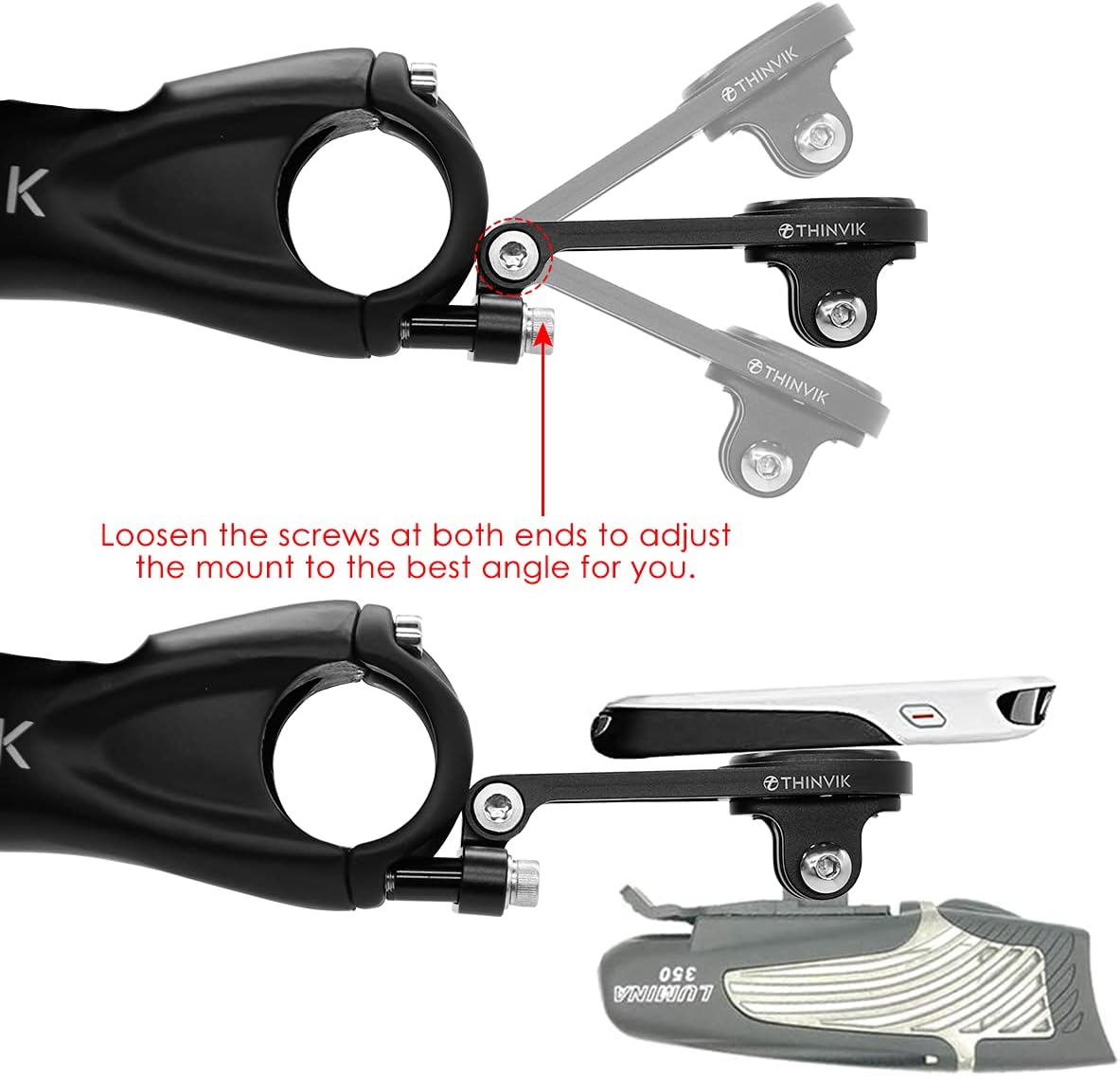 Thinvik Out-Front Extended Bike Computer Mount for Wahoo - Adjustable Angle Combo Mount for Elemnt Mini, Bolt, Roam GPS Bike Computer - CNC Aluminum Alloy