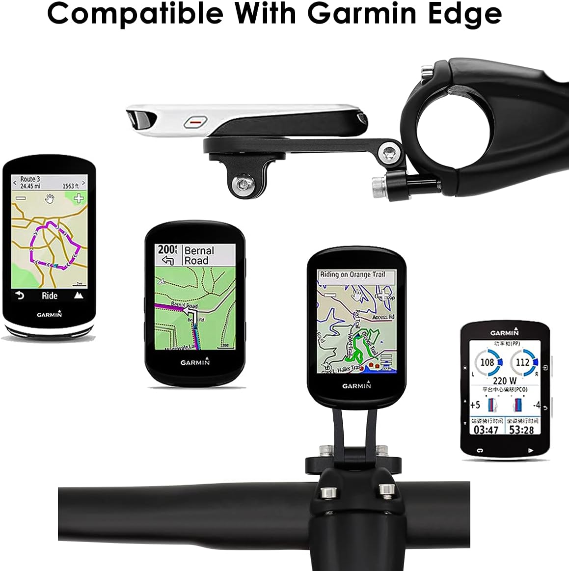 Thinvik Out-Front Extended Bike Computer Mount for Wahoo - Adjustable Angle Combo Mount for Elemnt Mini, Bolt, Roam GPS Bike Computer - CNC Aluminum Alloy