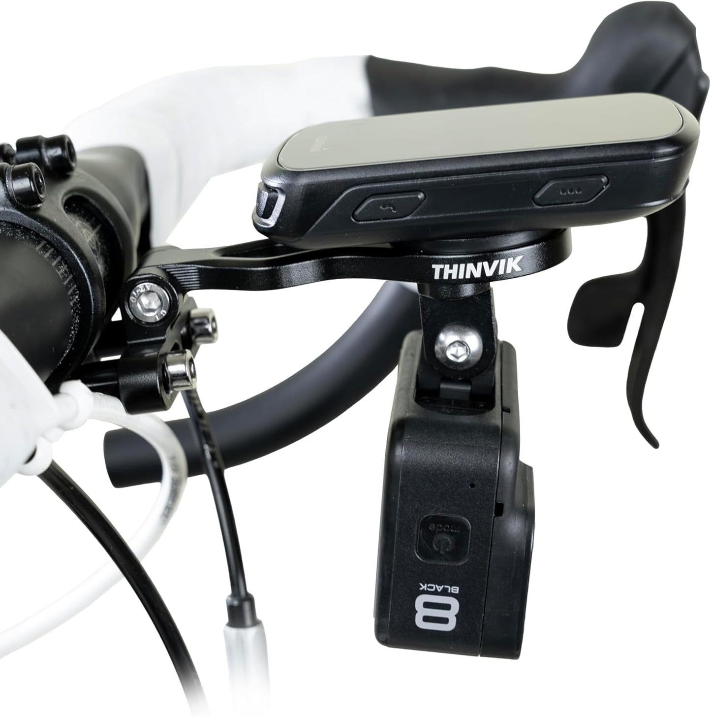 Thinvik Out-Front Extended Bike Computer Mount for Wahoo - Adjustable Angle Combo Mount for Elemnt Mini, Bolt, Roam GPS Bike Computer - CNC Aluminum Alloy