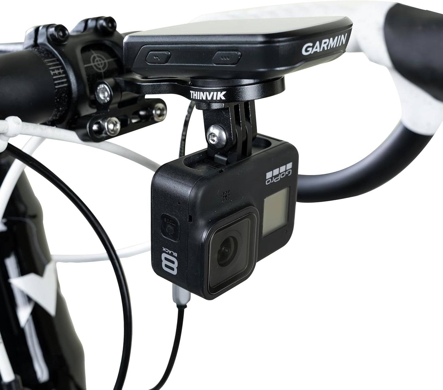 Thinvik Out-Front Extended Bike Computer Mount for Wahoo - Adjustable Angle Combo Mount for Elemnt Mini, Bolt, Roam GPS Bike Computer - CNC Aluminum Alloy