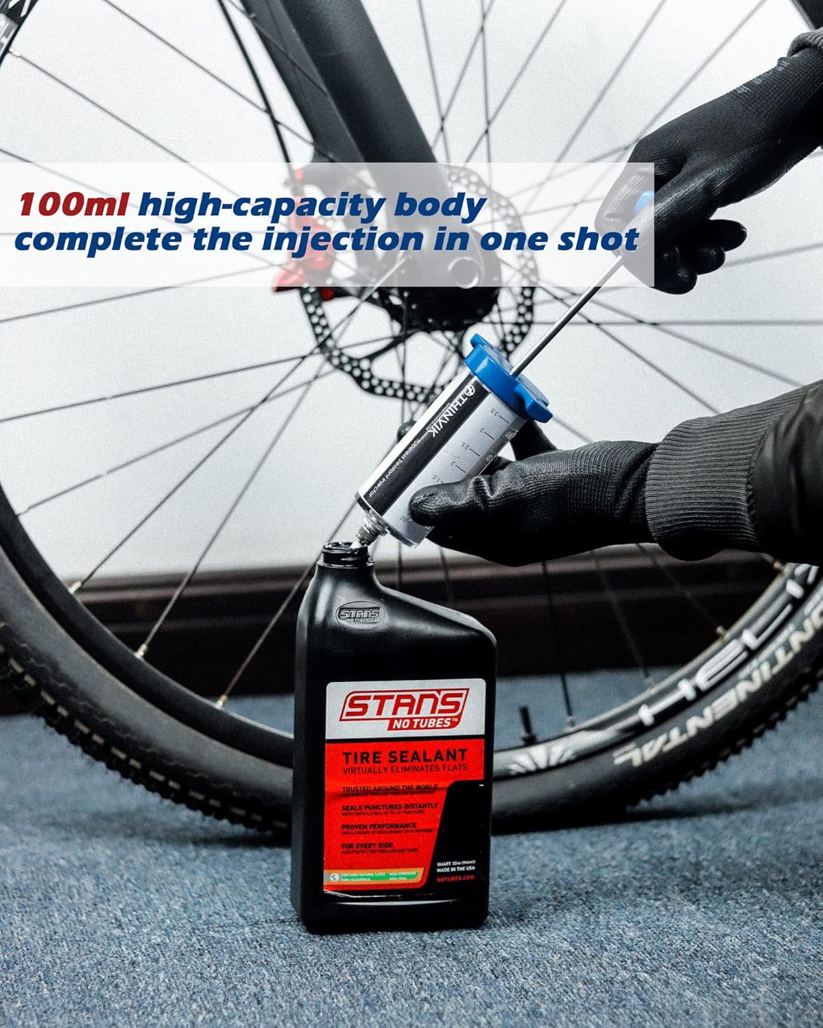 Thinvik 100ML/3.5オンス 自転車チューブレスシーラントインジェクター Stans No Tubesシーラント用、自転車チューブレスタイヤシーラントシリンジ Presta Schraderバルブコア用