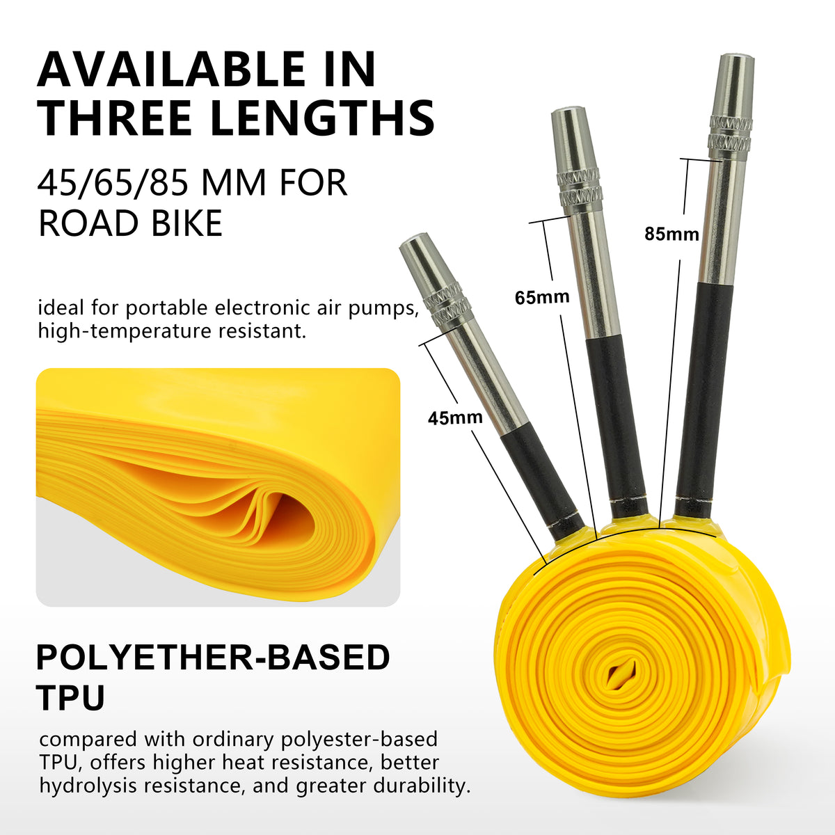 TPU Inner Tube Metal&Plastic Presta Valve Stem - 2 PCS (One Pair)
