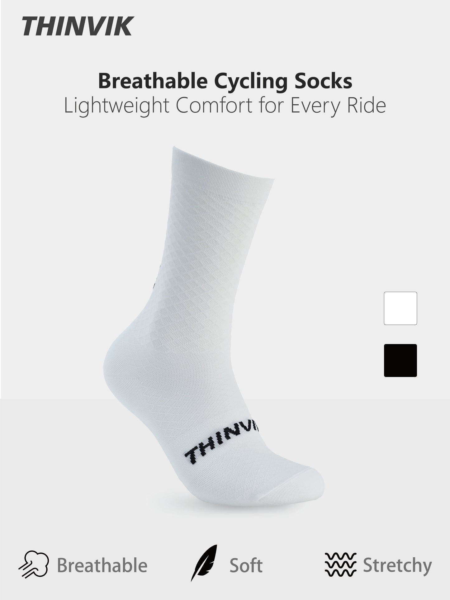 Thinvik Breathable Cycling Socks, Lightweight Performance Bike Socks for Men & Women (1 Pair)