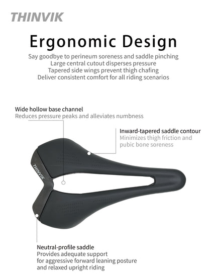 Thinvik Hawk Carbon Fiber Bike Saddle, T800 Full Carbon Base Bicycle Seat with VFP Vacuum Foam Technology,