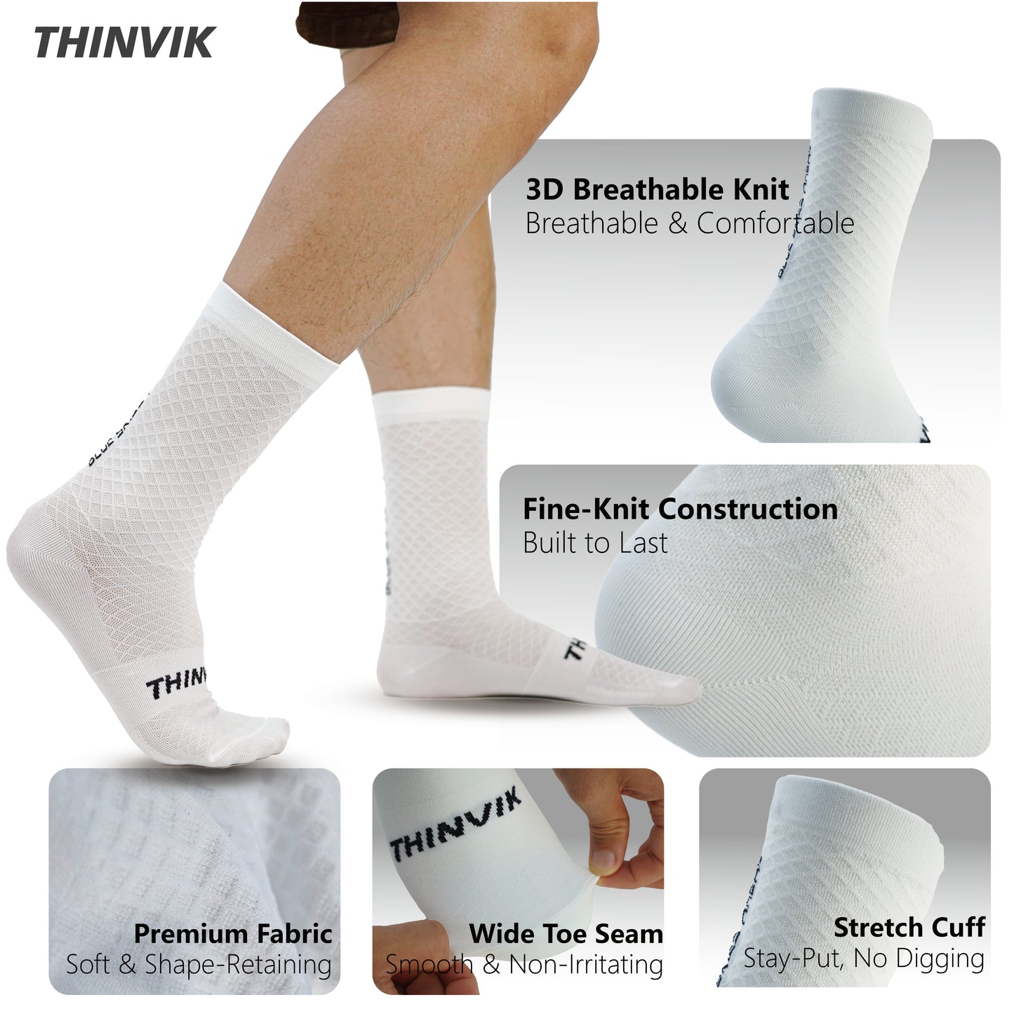 Thinvik Breathable Cycling Socks, Lightweight Performance Bike Socks for Men & Women (1 Pair)