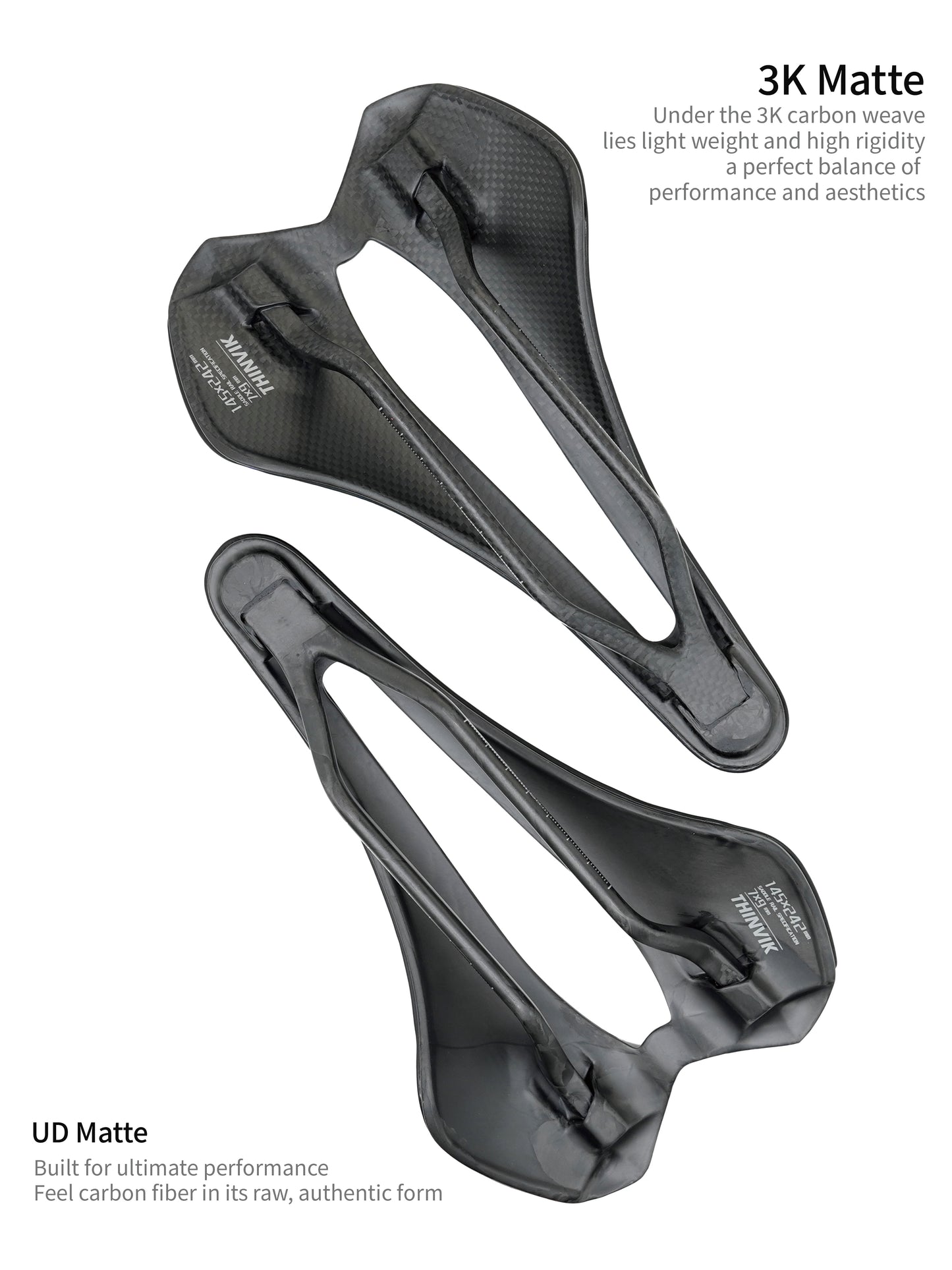 Thinvik Hawk Carbon Fiber Bike Saddle, T800 Full Carbon Base Bicycle Seat with VFP Vacuum Foam Technology,