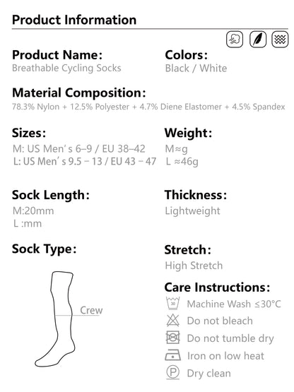Thinvik Breathable Cycling Socks, Lightweight Performance Bike Socks for Men & Women (1 Pair)