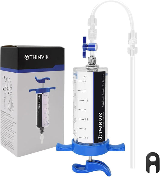 Thinvik 100ML/3.5 oz Bike Tubeless Sealant Injector for Stans No Tubes Sealant, Bicycle Tubeless Tire Sealant Syringe for Presta Schrader Valve Core