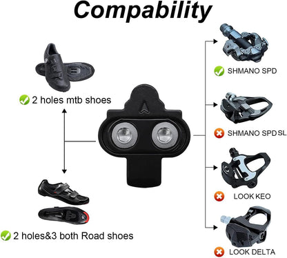 Pedals and Cleats for SPD Spin Bike Moutain Bike, Compatible with Shimano SPD System for 9/16'' Indoor/Fitness/Exercise/Peloton Bicycle/MTB