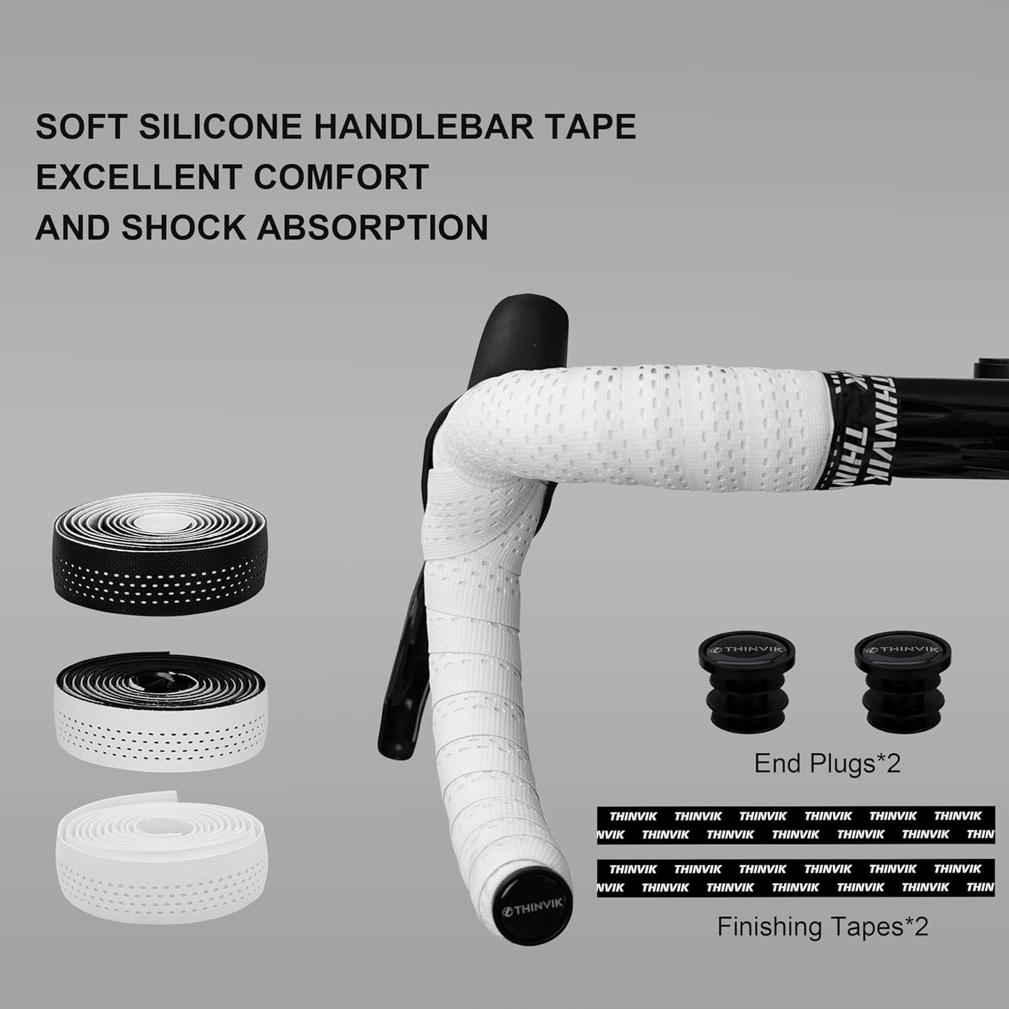 Thinvik Bike Handlebar Tape, Shock Absorbing Silicone & EVA
