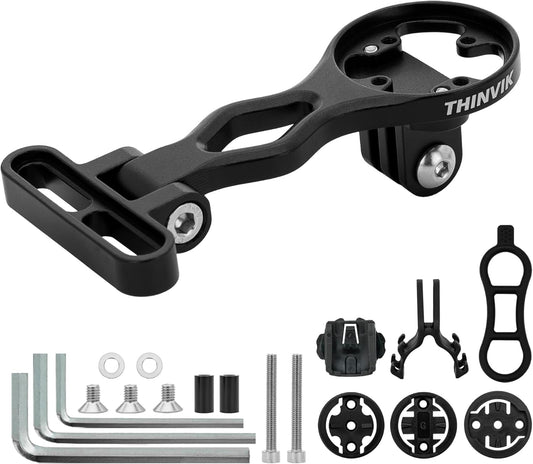 Thinvik Out-Front Extended Bike Computer Mount for Wahoo - Adjustable Angle Combo Mount for Elemnt Mini, Bolt, Roam GPS Bike Computer - CNC Aluminum Alloy