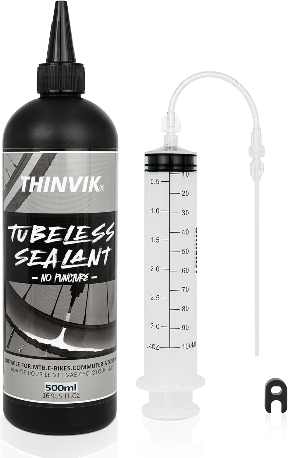 Thinvik チューブレス バイク タイヤ シーラント パンク防止 面倒なパンク防止 ロードバイク MTB CX グラベル 自転車タイヤ用 シーラント 500ML(16.9オンス)+チューブレス シーラント インジェクター セット/500ML(シングル) 