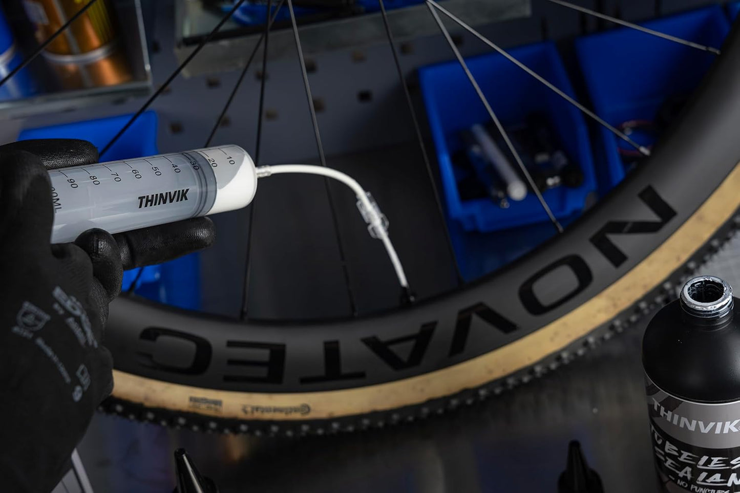 Thinvik チューブレス バイク タイヤ シーラント パンク防止 面倒なパンク防止 ロードバイク MTB CX グラベル 自転車タイヤ用 シーラント 500ML(16.9オンス)+チューブレス シーラント インジェクター セット/500ML(シングル) 