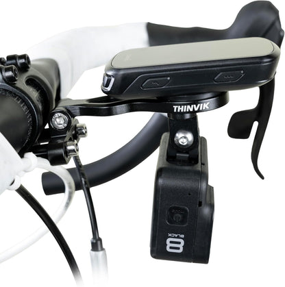 Thinvik Out-Front Extended Bike Computer Mount for Wahoo - Adjustable Angle Combo Mount for Elemnt Mini, Bolt, Roam GPS Bike Computer - CNC Aluminum Alloy