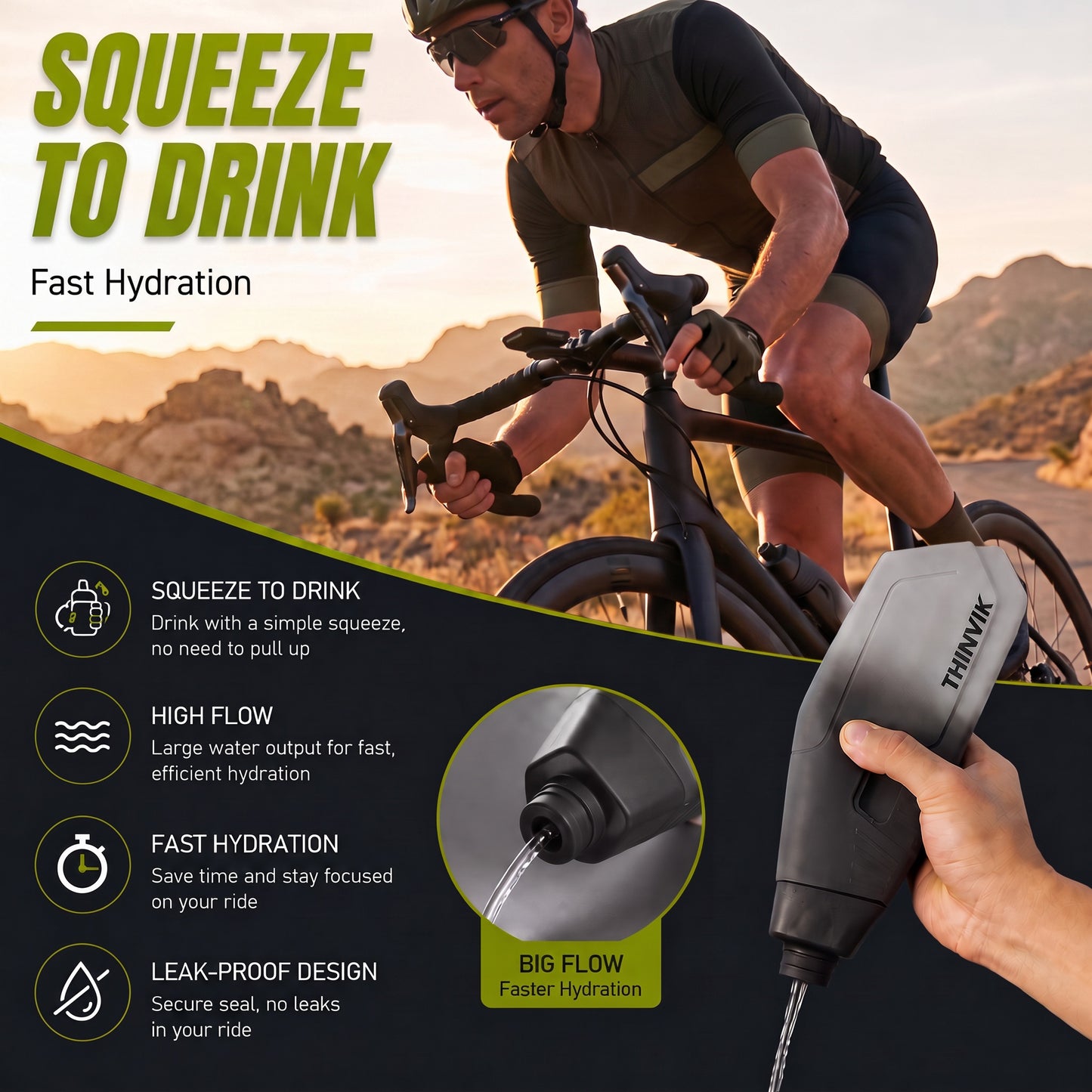 Bicycle Aerodynamic Water Bottle Set, 650ml Squeeze Water Bottle