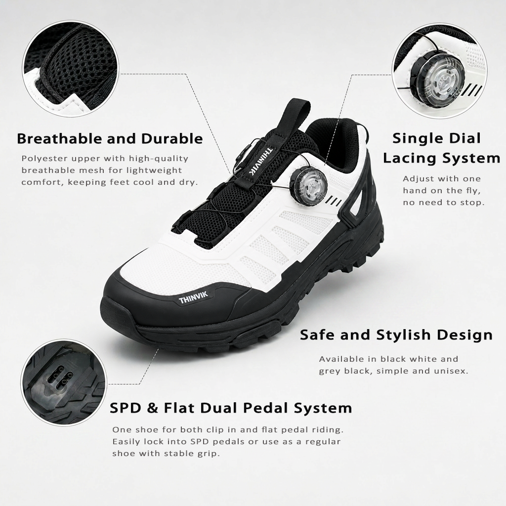Thinvik Unisex Mountain Bike Shoes, SPD and Flat Pedal Dual Use
